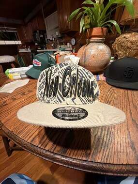 Mazaj New Orleans All Over Print Snapback Hat Beige Black